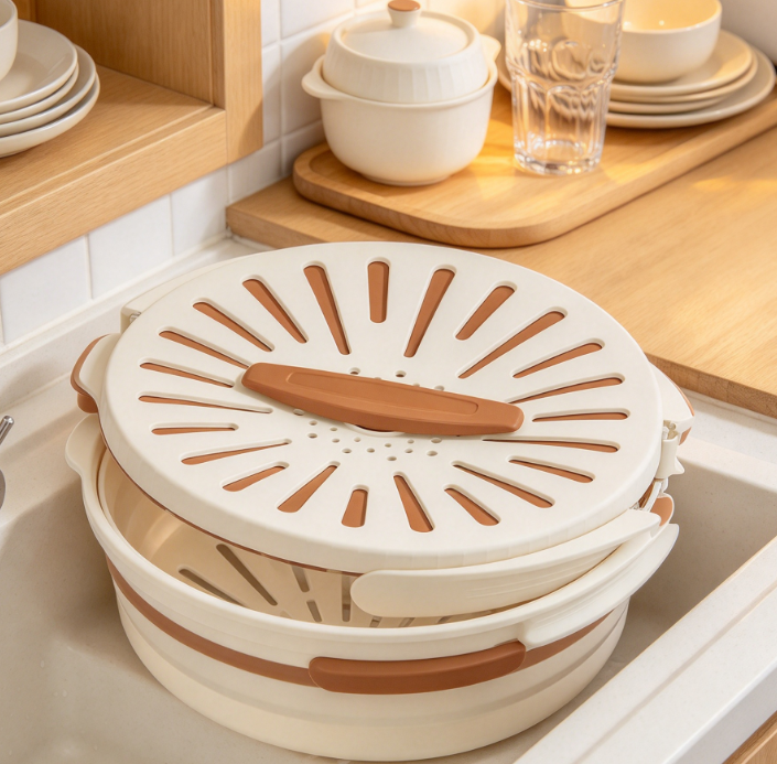 Large-Capacity Collapsible Colander With Handles For Kitchen Use