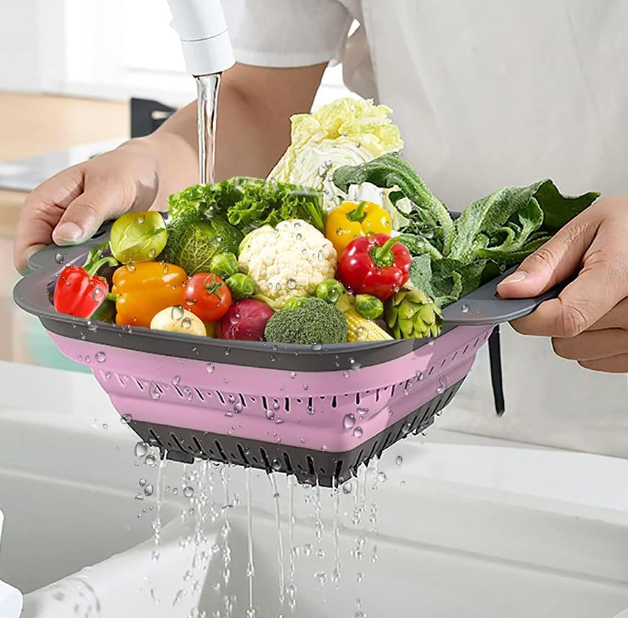 Collapsible Silicone Colander Set (Square And Round, 2-Piece) - Image 2