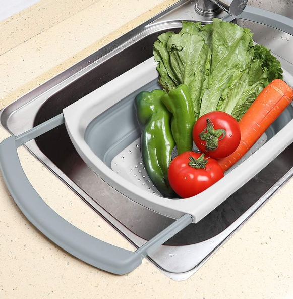 Collapsible, Extendable Silicone Kitchen Colander (Fits Over Sink)