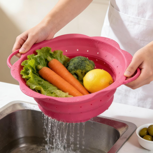 Collapsible Silicone Colander For Draining Pasta And Vegetables