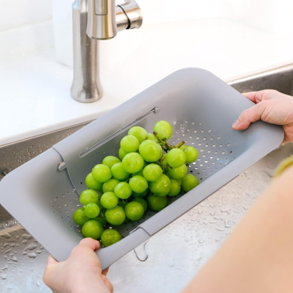 Extendable, Gray, Over-The-Sink Kitchen Colander