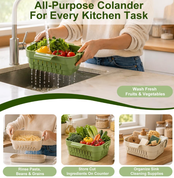 Collapsible, Hangable Over-The-Sink Colander (2-Piece Set) - Image 2