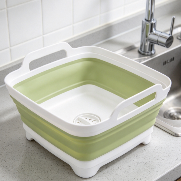 Collapsible Basin With Drain Plug For Kitchen Draining