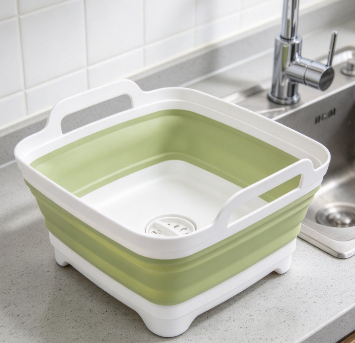Collapsible Basin With Drain Plug For Kitchen Draining