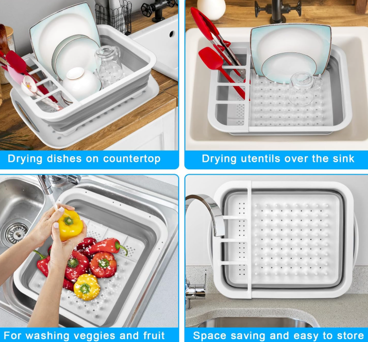 Collapsible Dish Drying Rack With Countertop Drainage Tray - Image 2