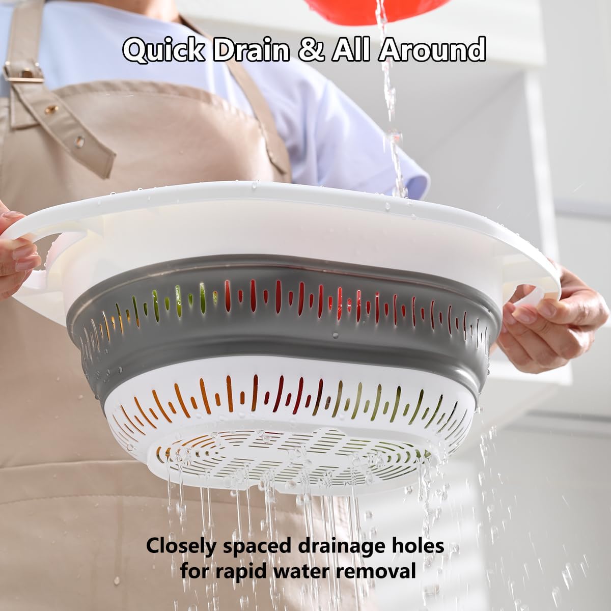 2-Piece Set Of Collapsible Silicone Colanders For Sink Use - Image 2