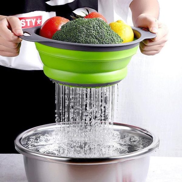 2-Piece Set Of Round, Collapsible Draining Baskets With Bases And Handles