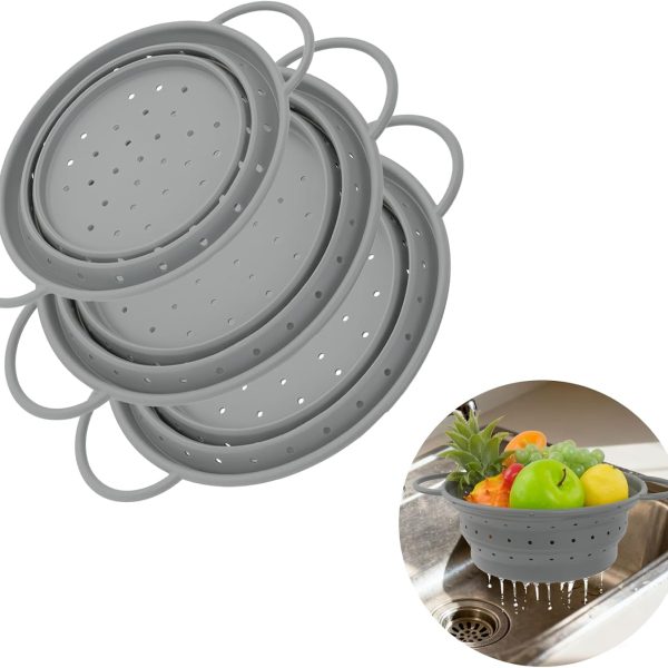 3-Piece Collapsible Silicone Colander Set – Space-Saving Design