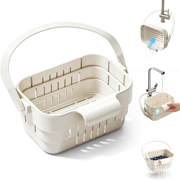 Space-Saving, White, Hanging, Collapsible Over-The-Sink Draining Basket