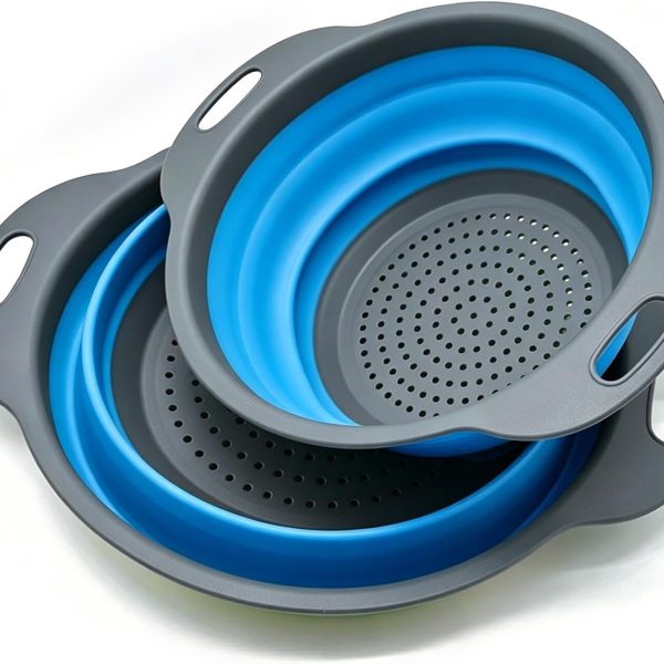 2-Piece Set Of Collapsible Silicone Colanders, Designed To Fit Over The Sink