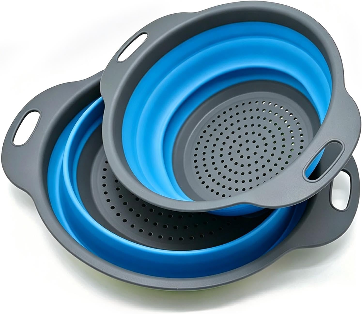 2-Piece Set Of Collapsible Silicone Colanders, Designed To Fit Over The Sink