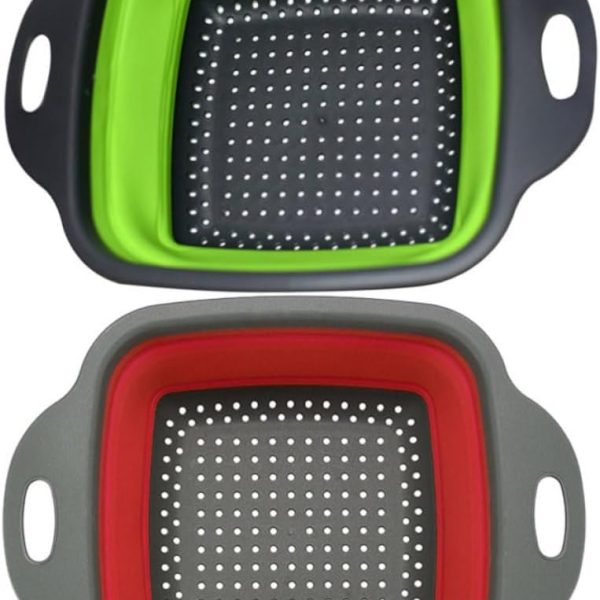 2-Piece Set Of Collapsible Over-The-Sink Colanders With Handles For Quick Draining