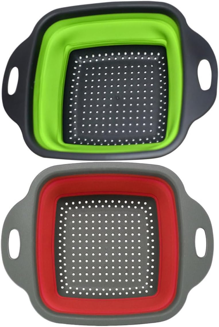 2-Piece Set Of Collapsible Over-The-Sink Colanders With Handles For Quick Draining