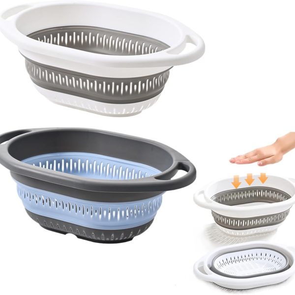 2-Piece Set Of Collapsible Silicone Colanders For Sink Use
