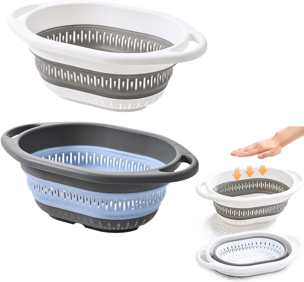 2-Piece Set Of Collapsible Silicone Colanders For Sink Use