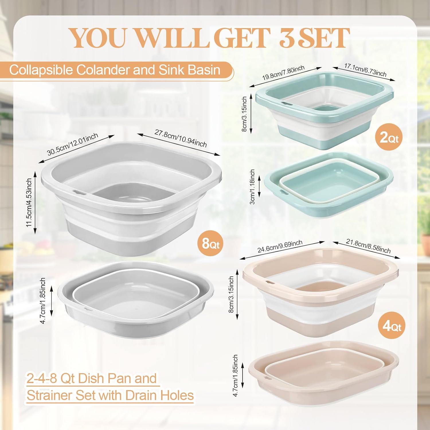 3-Piece Collapsible Colander And Basin Set - Image 2