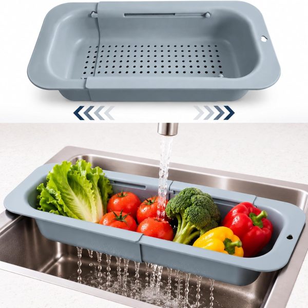Retractable, Multifunctional Kitchen Sink Draining Basket (Gray)