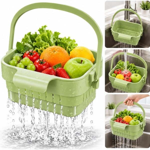 Collapsible Over-The-Sink Draining Basket With A Hanging, Flip-Top Design