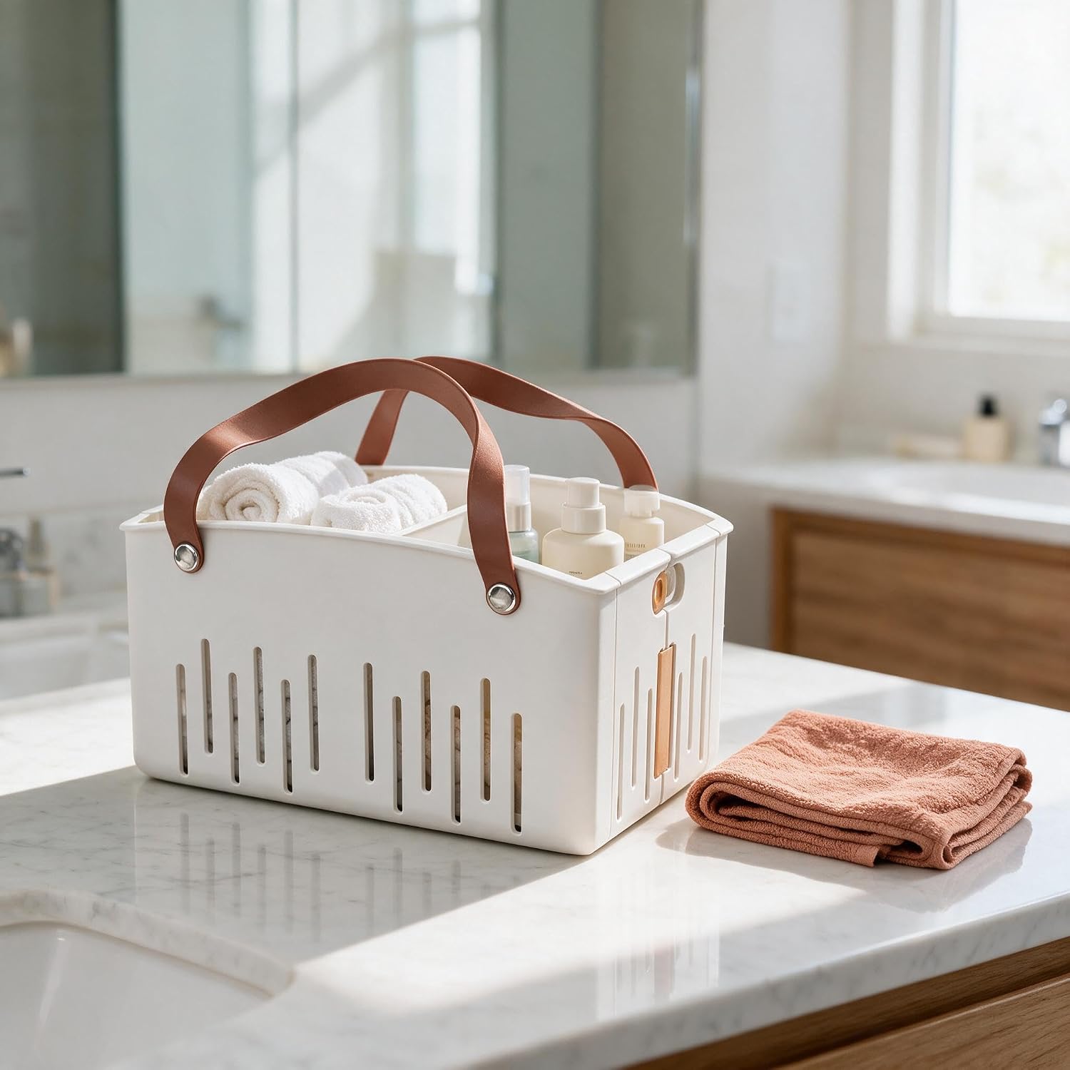 Collapsible Plastic Storage Basket With Drainage Holes And Handles - Image 2