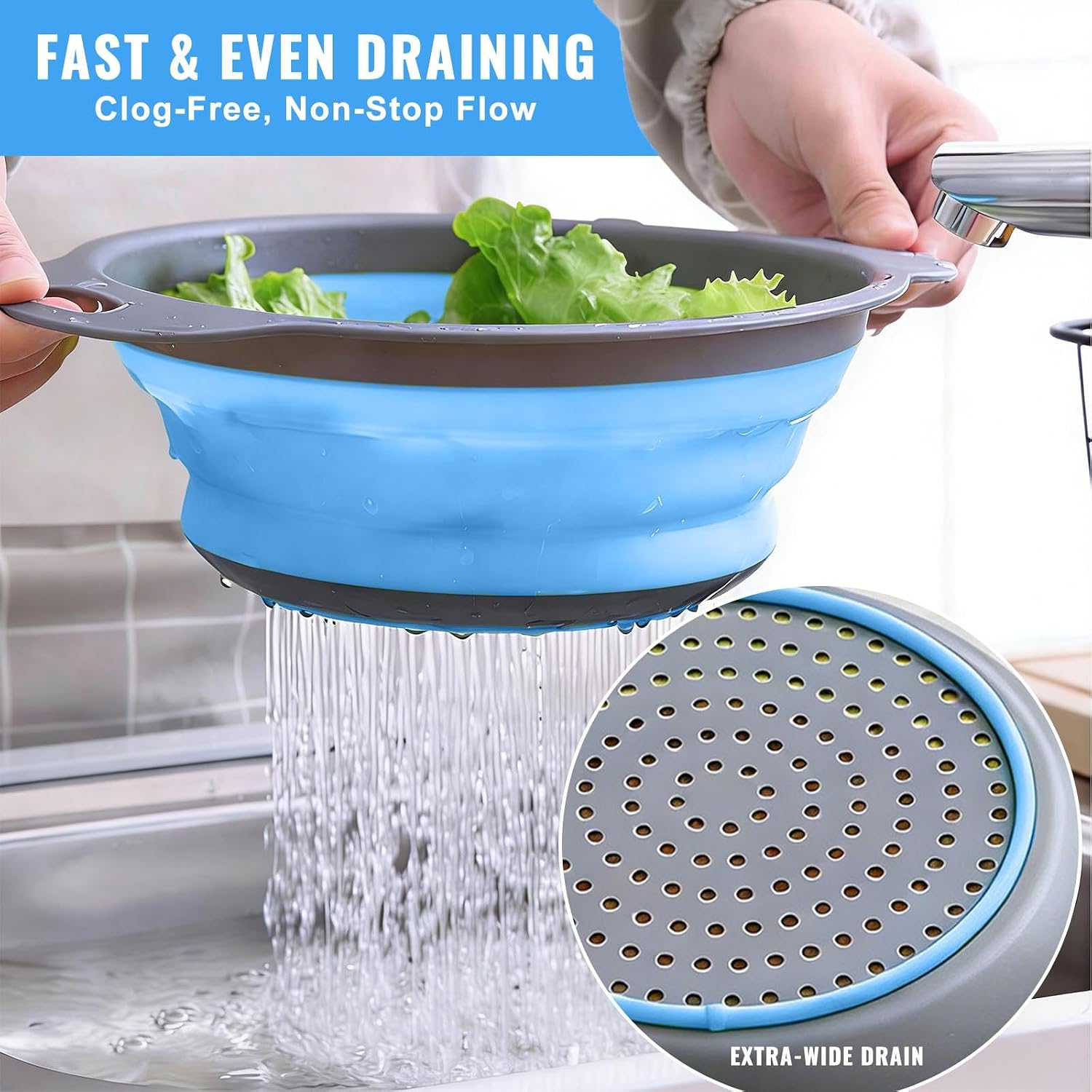 2-Piece Set Of Collapsible Silicone Colanders, Designed To Fit Over The Sink - Image 2